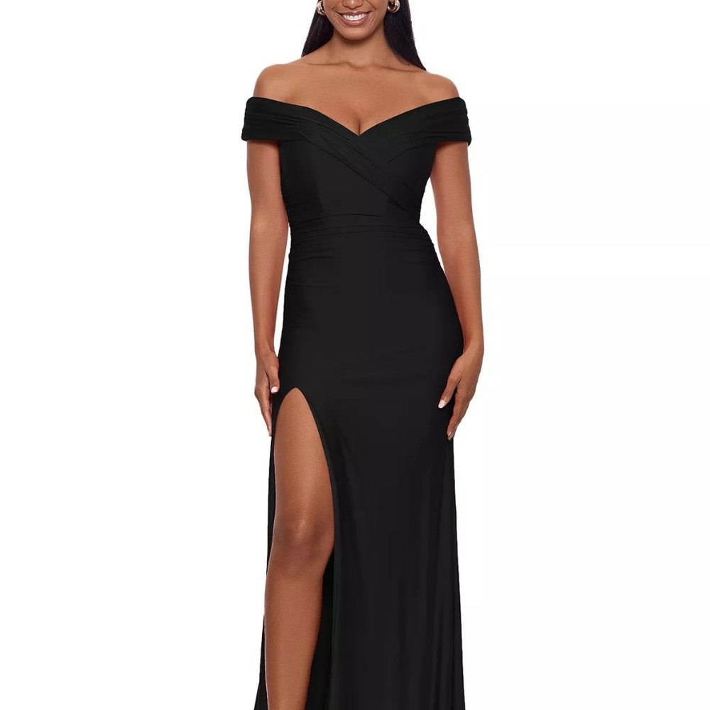 XSCAPE Off-The-Shoulder Fit & Flare Dress Black Size 6